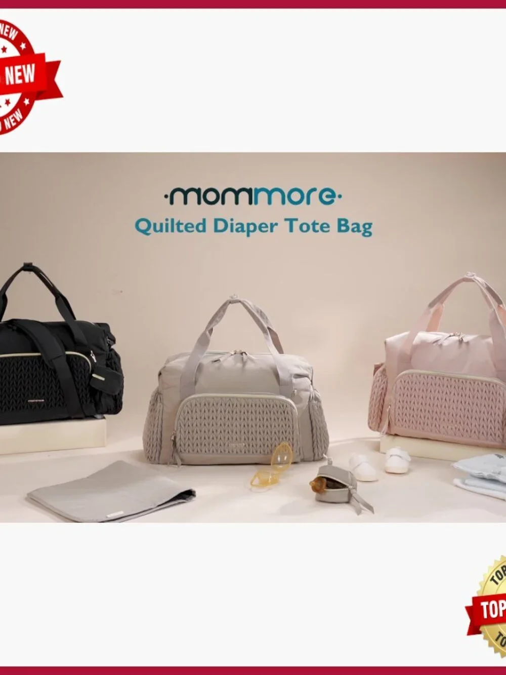 Large Capacity Diaper Tote Bag with Insulated Pockets and Changing Pad
